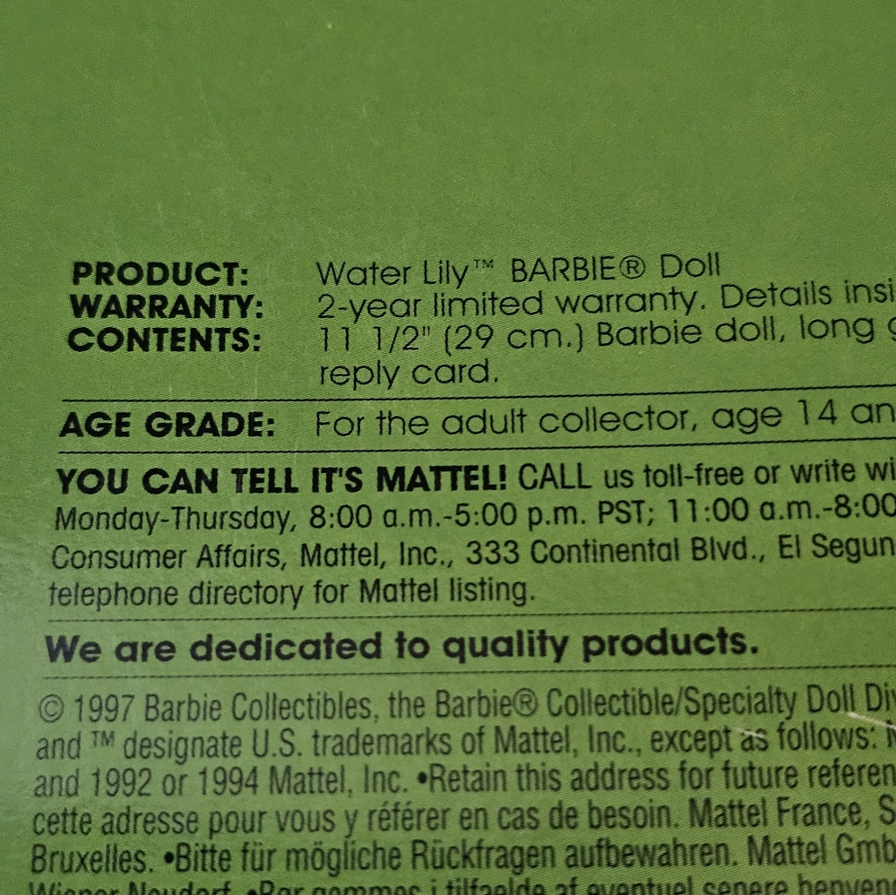 BNIB Vintage 1997 Mattel "Water Lily" Barbie Inspired by Claude Monet - Picture 10 of 11